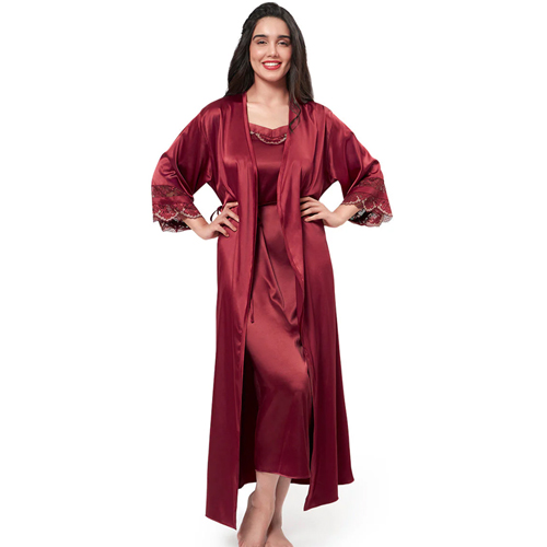 Women Satin Short Nighty with Lac