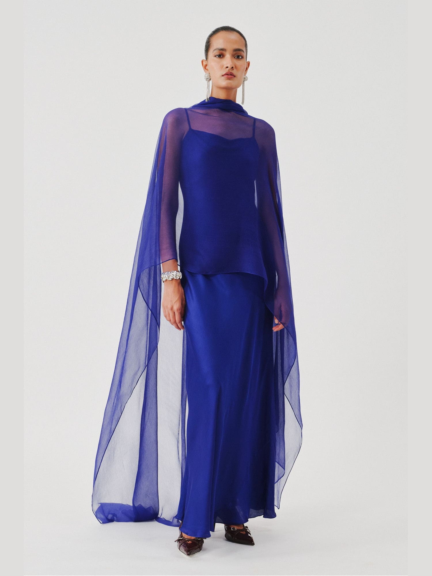 Tyra Slip Blue Maxi Dress with Scarf
