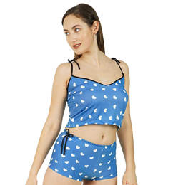 Women Top & Pyjama Set Blue Printed