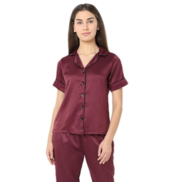 Women's Silk Satin Wine Color Night Suit