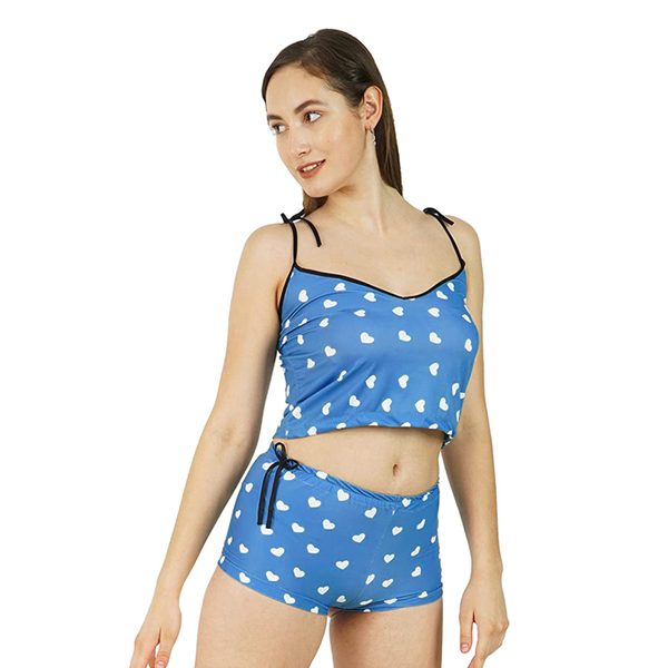 Women Top & Pyjama Set Blue Printed